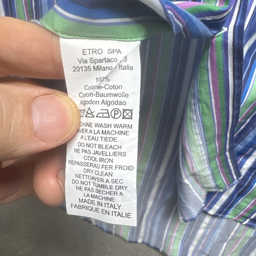 Etro Men's Multicolor Stripe Spread Collar Button Down‎ Shirt 46 Made in Italy - Picture 6 of 8